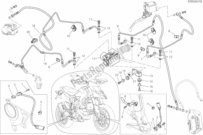 All parts for the Antilock Braking System (abs) of the Ducati Hypermotard Hyperstrada Brasil 821 2015